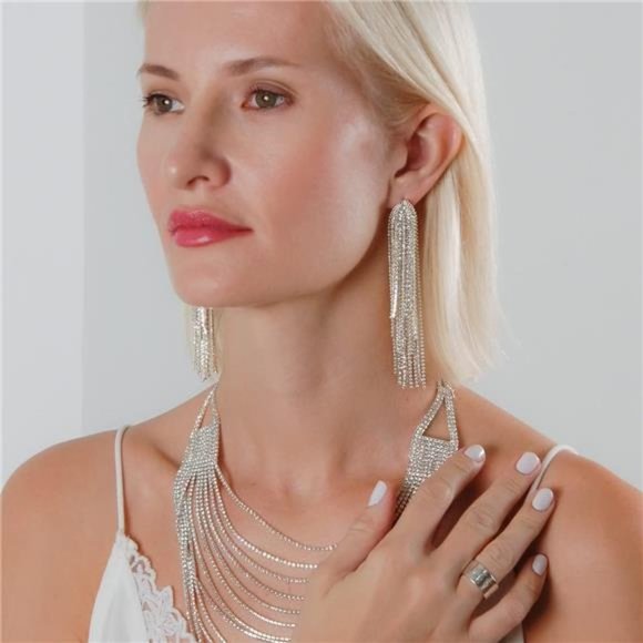 Simulated Diamond LongEarrings for Women-Cubic Zirconia Crystal Statement Dangle - Picture 3 of 6